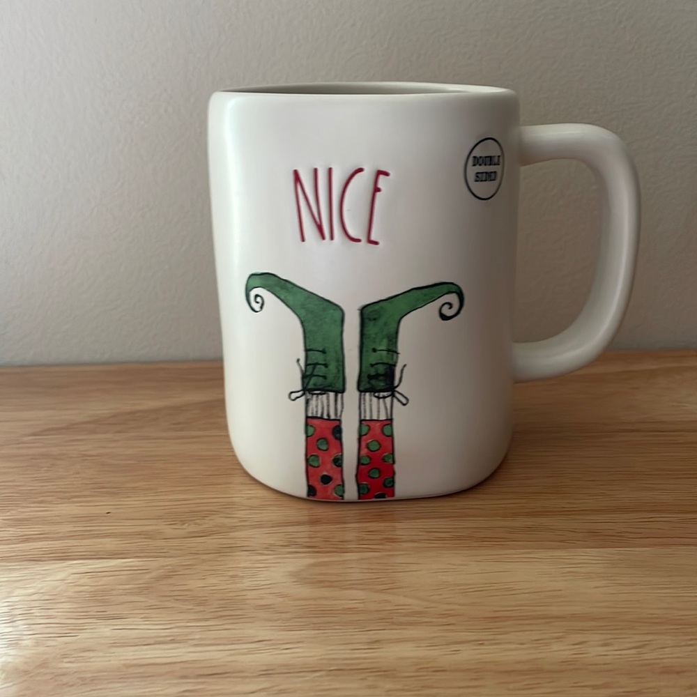 Rae Dunn Double Sided Nice Naughty Christmas Holiday Elf Ceramic Elf Mug-NEW